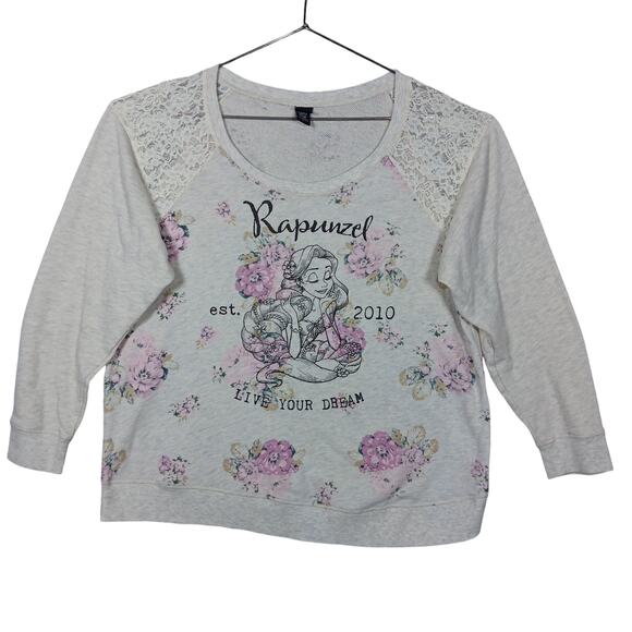Disney Rapunzel Sweater Top Size 3X Graphic Floral Lace Shoulders Long Sleeve - Picture 1 of 6